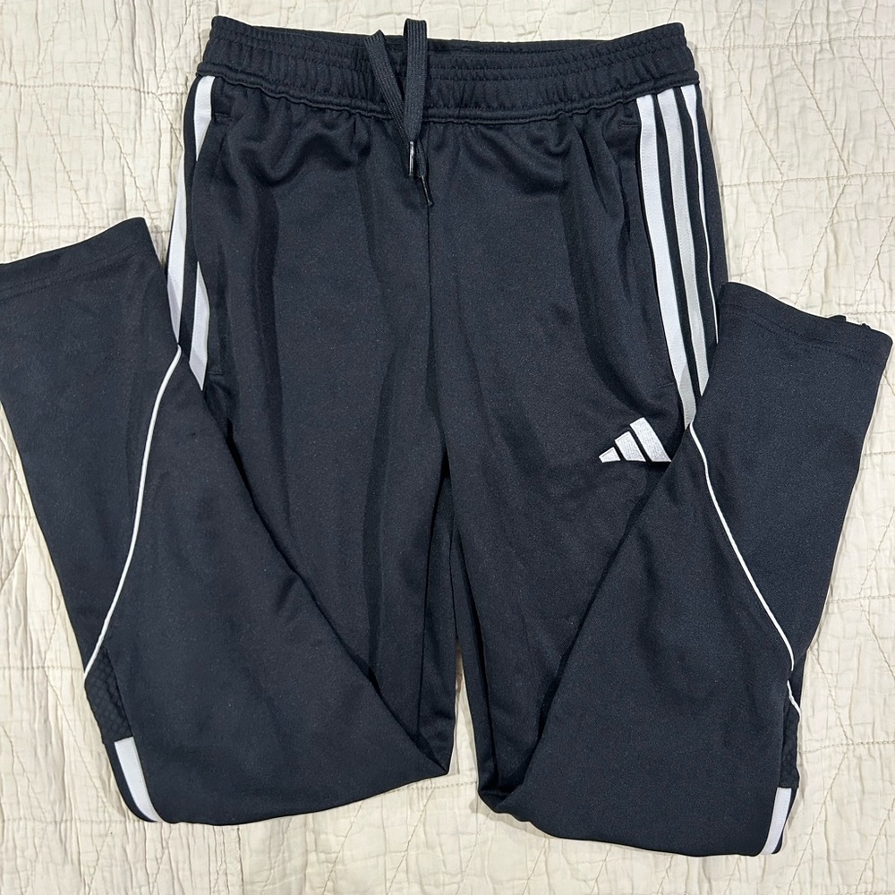 Adidas Kids Black Joggers with White Stripes